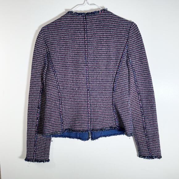 Rebecca Taylor fringe tweed zip jacket navy pink boucle work blazer - Picture 4 of 11